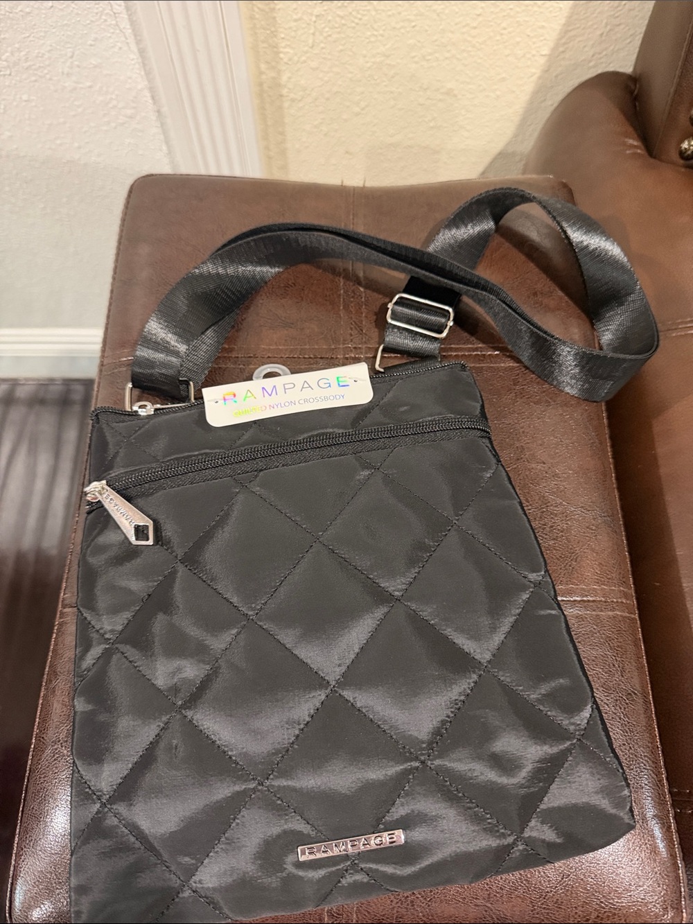 Rampage Black Quilted Nylon Crossbody Bag